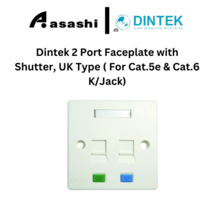 2289e3e2215f19c92511e00c86b86238.png Dintek 1/2 Port Faceplate with Shutter, UK Type ( For Cat.5e & Cat.6 K/Jack)(1303-12010)(1303-12011)