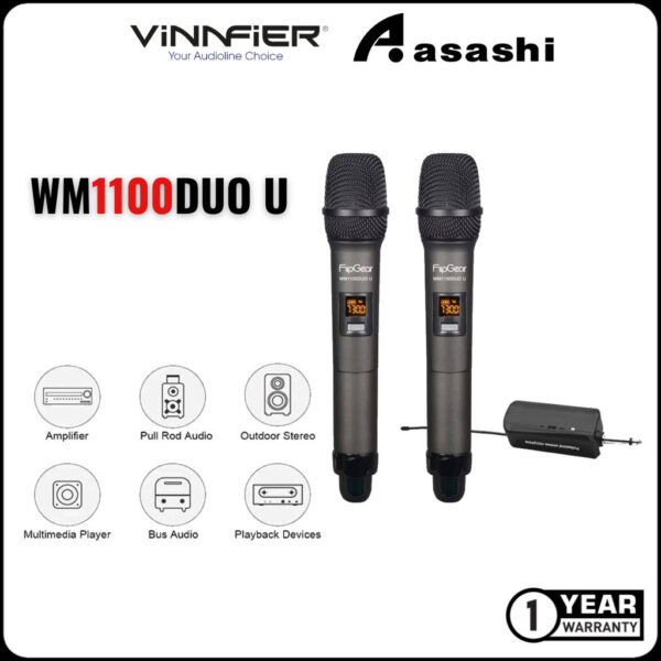 Vinnfier WM1100DuoU Professional UHF Wireless Microphone with Audio
