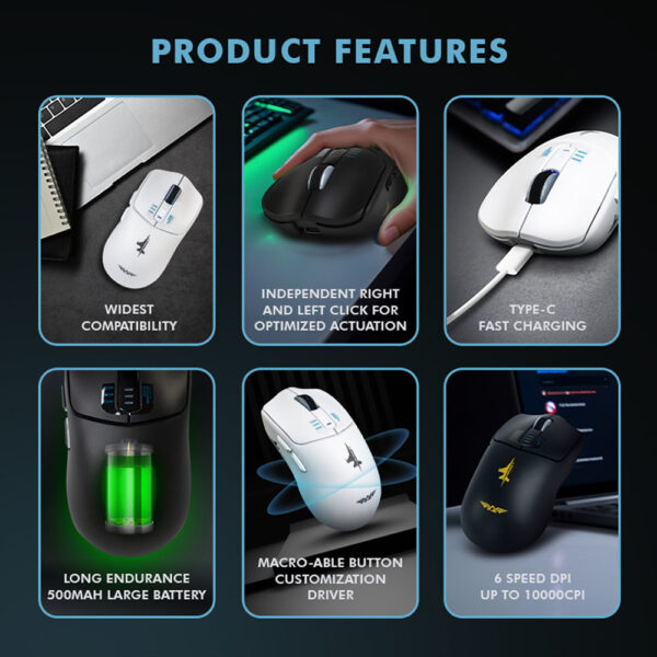 Armaggeddon Mirage V Bluetooth 5.0 Wireless 2.4G Rechargeable 10000 CPI Gaming Mouse