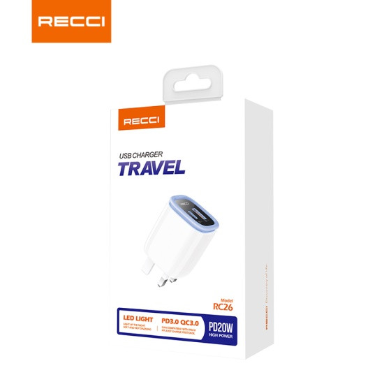 Recci RC26 20W PD+QC Wall Charger with LED (UK Plug)