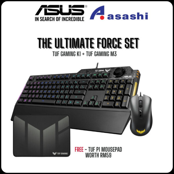 ASUS TUF Gaming K1 [Keyboard] + TUF Gaming M3 [Mouse] FREE TUF P1 - THE ULTIMATE FORCE SET