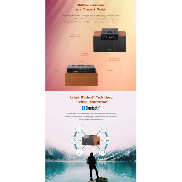 Edifier MP260 Portable Speaker - Bluetooth V5.0 | Built-in Clock | Alarm Function | Wooden Enclosure | 2.1 Channel