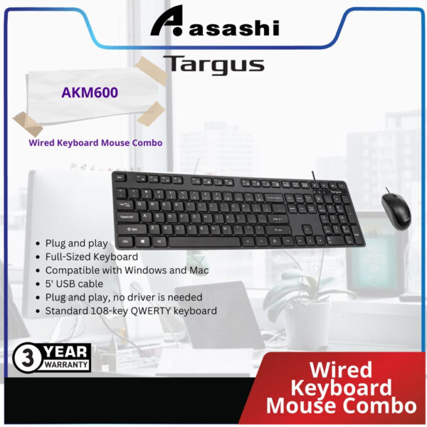 Targus TG-AKM600 BK / AKM600 / KM600 Wired Keyboard Mouse Combo