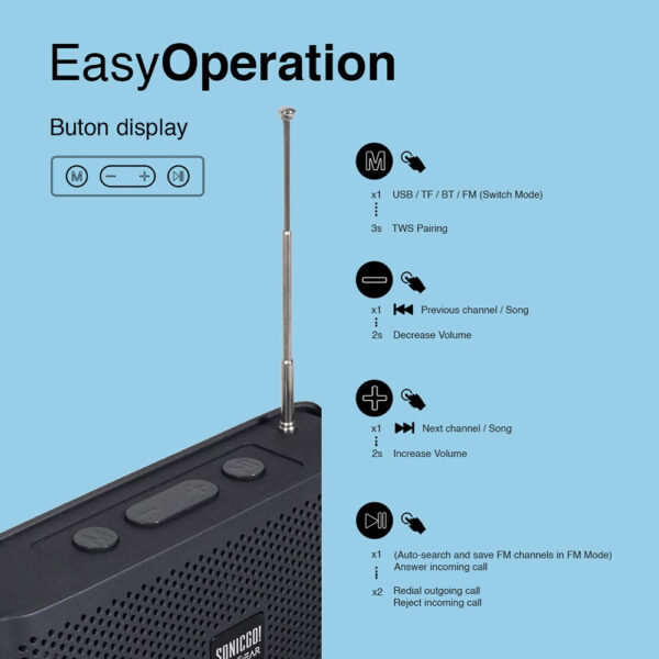SonicGear SonicGo RDO 30x Bluetooth Portable Speaker with Handsfree | Built In Torch Light