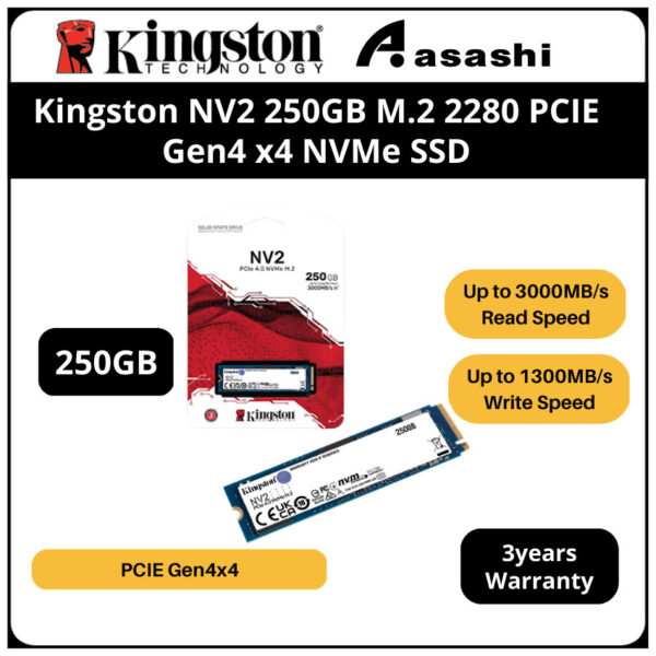 Kingston NV2 250GB / 500GB / 1TB / 2TB  M.2 2280 QLC PCIE Gen4 x4 NVMe SSD