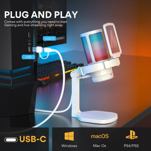 Maono DGM20 USB Microphone RGB Gaming USB Condenser Mic Noise Cancel RGB Light One key mute3.5mmj jack for PC Recording