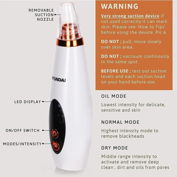 HYUNDAI Rechargeable Electric Blackhead Remover Vacuum FC-038 WH