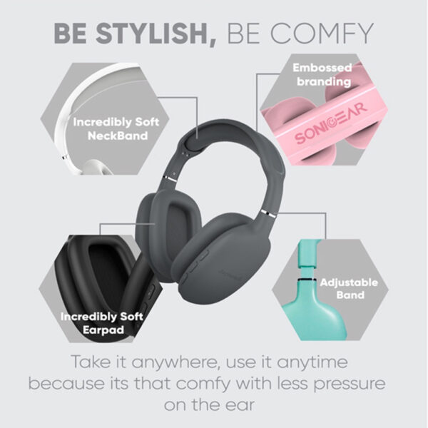 SonicGear AirPhone 6 Rechargeable Bluetooth Headphones With Mic | Up to 10 Hours PlayTime | 1 Year Warranty