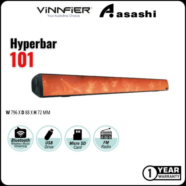Vinnfier VF Hyperbar 101 BT Bluetooth 50W Home TV Soundbar with 8 Light Show LED / HDMI / USB Driver