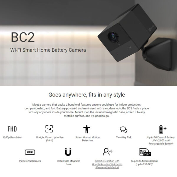 Ezviz BC2 2MP Indoor Wi-Fi Smart Home Battery Night Vision Two Way Talk Security Camera Wireless CCTV 1080P Full HD