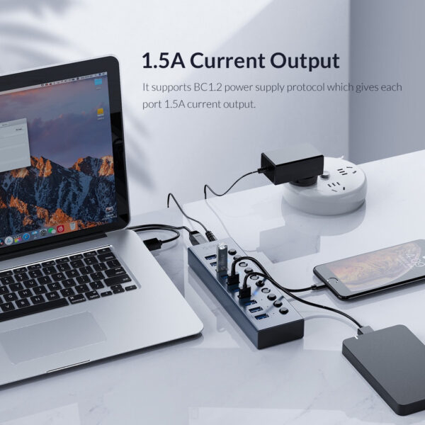 ORICO BT2U3-7AB 24W 7 Ports USB3.0 HUB Multi-port Hub With Individual Switches