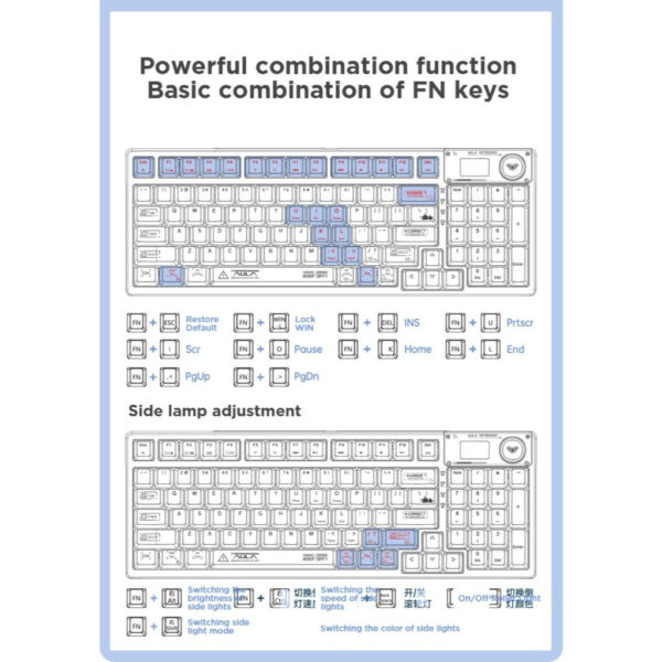 AULA F98 PRO Black/White Transparent Wireless Keyboard Digital Display - 2.4Ghz/BT/USB-C