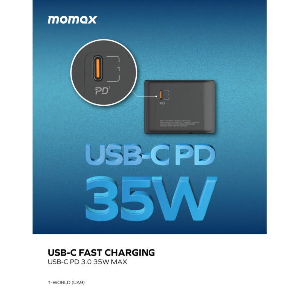 Momax 1-World PD35W 5 ports + AC Travel Adapter - Black / White (2Y) UA9