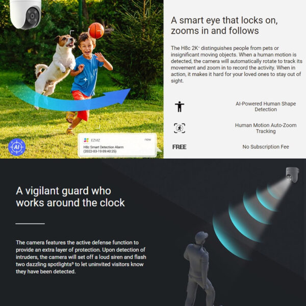Ezviz H8C 2K⁺ 1440P Pan & Tilt Rotate 360° Outdoor Smart Color Night Vision Two Way Talk Wi-Fi Camera