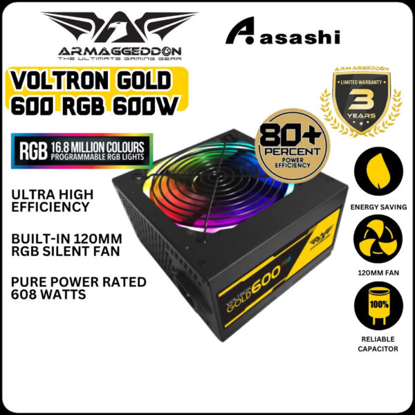 Armaggeddon Voltron Gold 475 RGB 475W / Voltron Gold 600 RGB 600W Power Supply (3 Years Warranty)