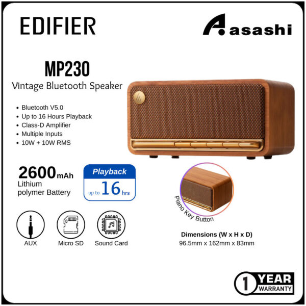 521d2abc5cc406c7802e0f3bba3dd834.jpeg Edifier MP230 Vintage Bluetooth Speaker Bluetooth 5.0/20rms/Piano Key Button/16H Playback/Aux Sound Card TF