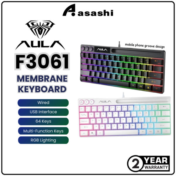 AULA F3061 61Keys Wired RGB Gaming Keyboard Membrane Keyboard USB Interface to Connect Computer/Notebook Mobile Phone Gr