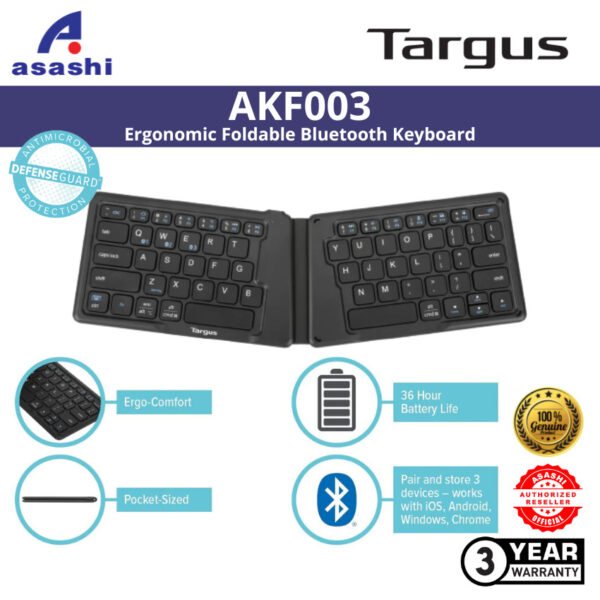 Targus AKF003 Ergonomic Foldable Bluetooth Keyboard