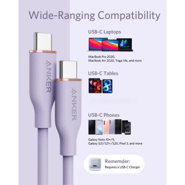 Anker PowerLine III Flow, 3ft / 6ft USB-C to USB-C Cable 100W