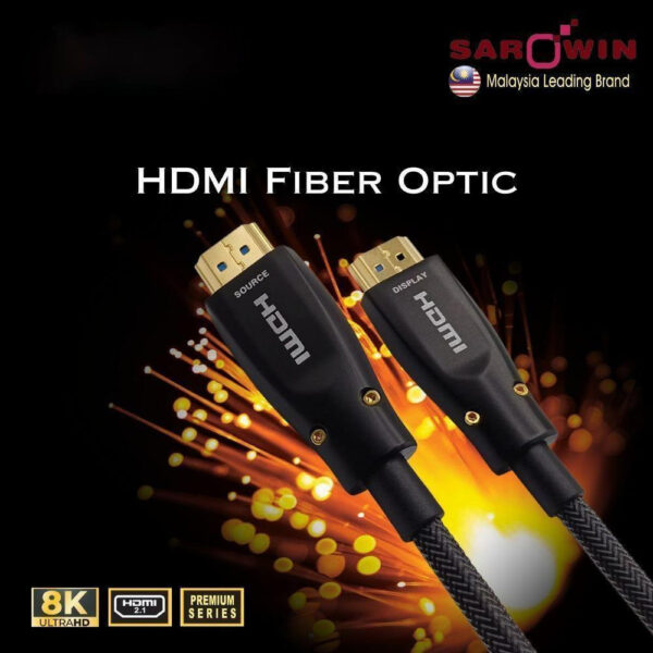 SAROWIN HDMI Fiber Optic 8K UltraHD HDMI 2.1 (15m/20m/25m/30m) with Shell Nylon Braided Fuel Line for TV Computer Laptop