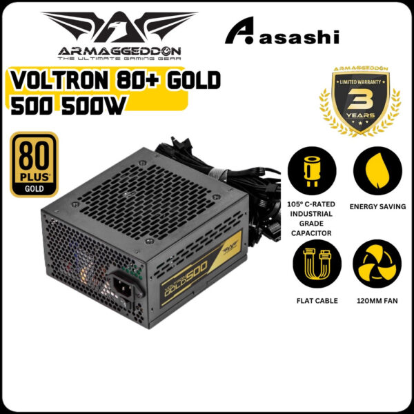 Armaggeddon Voltron 80+ Gold 500 500W / Voltron 80+ Gold 600 / Voltron 80+ Gold 800 Flat Cable, Non-Modular Power Supply
