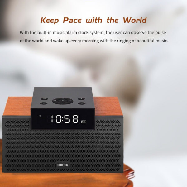 Edifier MP260 Portable Speaker - Bluetooth V5.0 | Built-in Clock | Alarm Function | Wooden Enclosure | 2.1 Channel