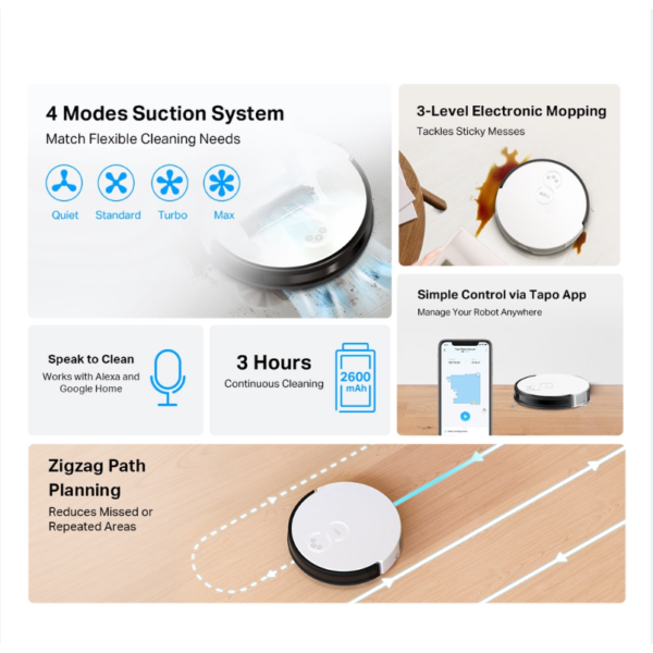 5eb42d74167018f8688560b45a006ed2-1.png TP-Link Tapo RV10 Smart Robot Vacuum Cleaner & Wet/Dry 2 in 1 Mopping Sweeping And Strong Power Suction