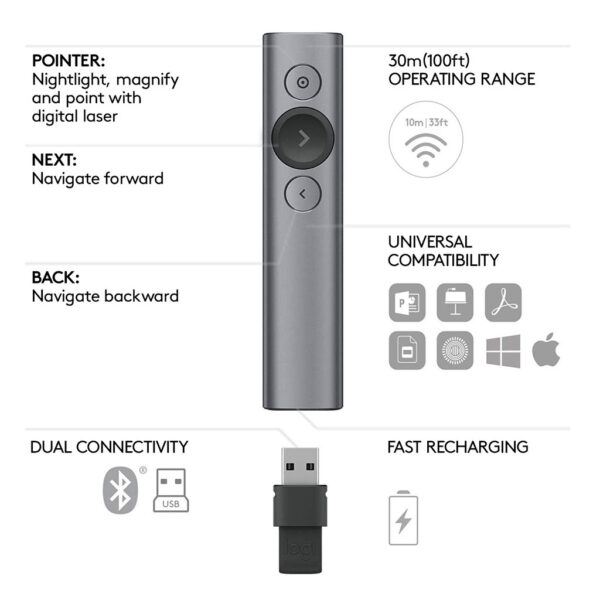 Logitech SPOTLIGHT PRESENTATION REMOTE - GOLD/BLACK (3 yrs Limited Shop Warranty)