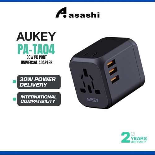 AUKEY PA-TA01 PA-TA04 Universal Travel Adapter With USB-C and USB-A Ports - Black/White (AUKEY MALAYSIA)