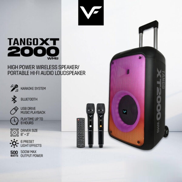 Vinnfier FlipGear Tango XT2000 WMU 500W Bluetooth Speaker HI-FI Audio Karaoke PartyBox Speaker with 2 Wireless Mic Audio