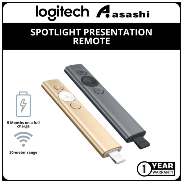 Logitech SPOTLIGHT PRESENTATION REMOTE - GOLD/BLACK (3 yrs Limited Shop Warranty)