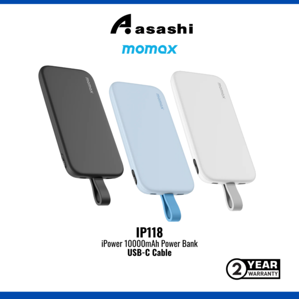 Momax iPower PD3 10000mAh Power Bank with USB-C Cable (2Y) IP118