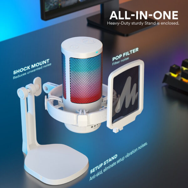 Maono DGM20 USB Microphone RGB Gaming USB Condenser Mic Noise Cancel RGB Light One key mute3.5mmj jack for PC Recording