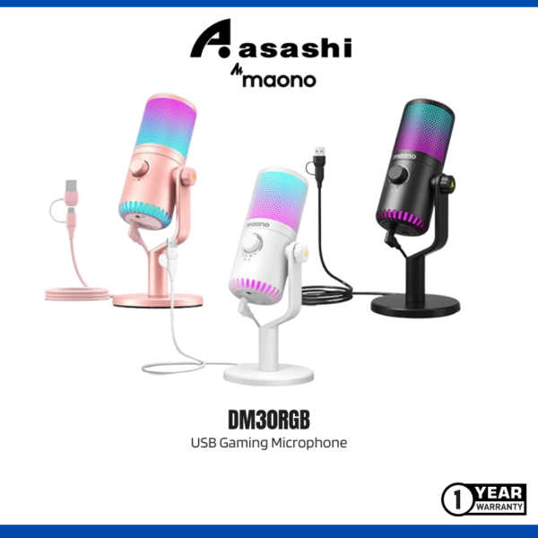 MAONO DM30RGB / DGM30RGB USB GAMING MICROPHONE WITH CONTROLLABLE RGB LIGHTING, CARDIOID PATTERN AND MAONO LINK