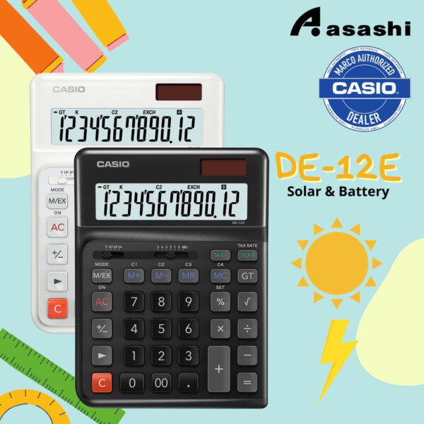Casio DE-12E Extra Large Display Ergonomic Heavy Duty Calculator Black / White