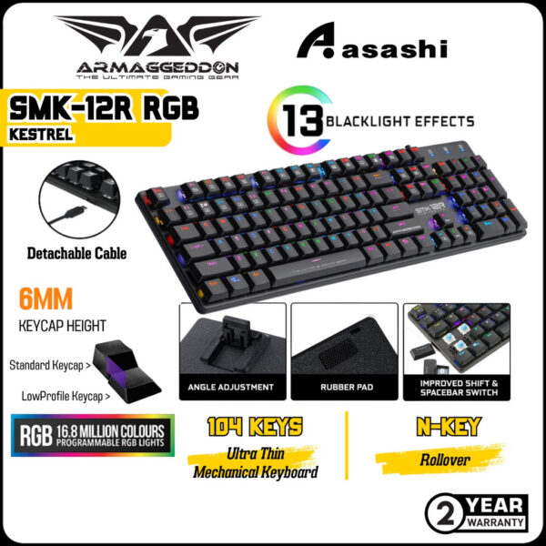 Armaggeddon SMK-12R RGB Kestrel Black Switch / Blue Switch / Red Switch Mechanical Keyboard