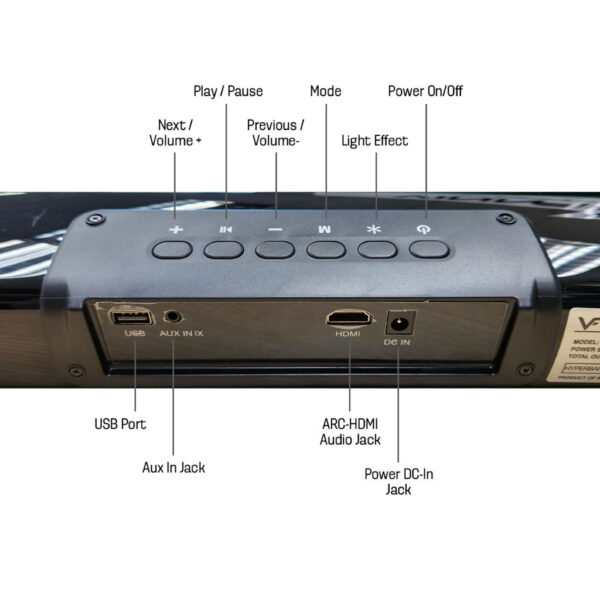 Vinnfier VF Hyperbar 101 BT Bluetooth 50W Home TV Soundbar with 8 Light Show LED / HDMI / USB Driver