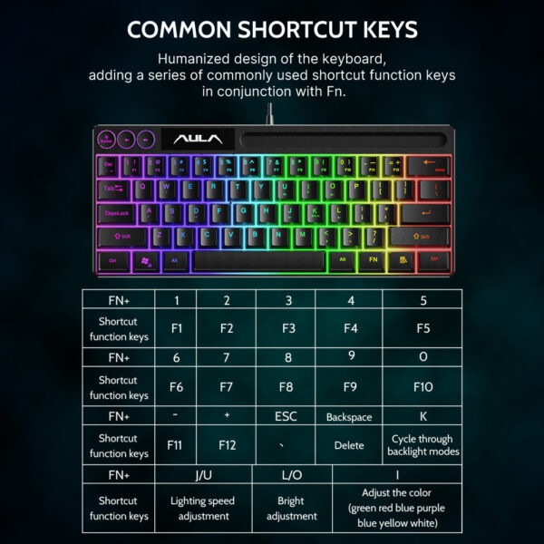 AULA F3061 61Keys Wired RGB Gaming Keyboard Membrane Keyboard USB Interface to Connect Computer/Notebook Mobile Phone Gr