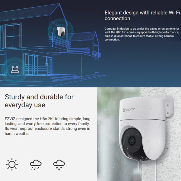 Ezviz H8C 2K⁺ 1440P Pan & Tilt Rotate 360° Outdoor Smart Color Night Vision Two Way Talk Wi-Fi Camera