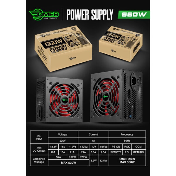DMES 550w / 650W Power Supply with 12cm Fan PS550-BLK12R PS650-BLK12B diy