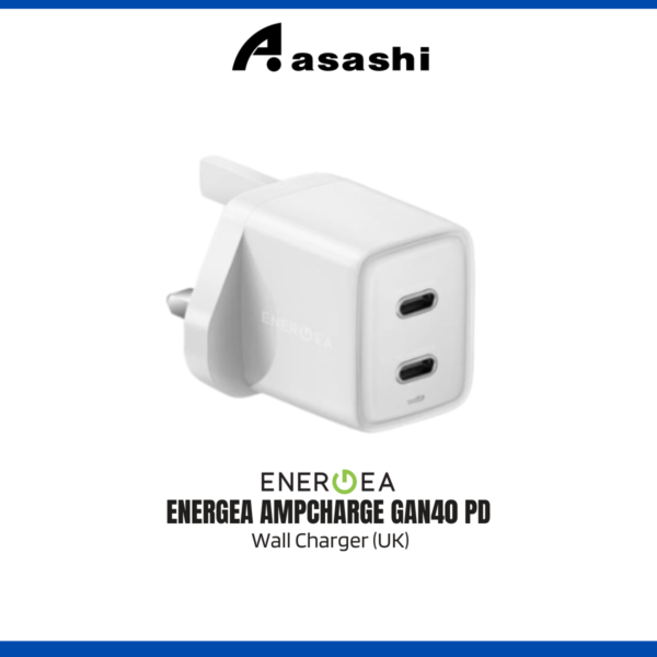 865b60c0998baedd5093b443e6d983d9.png Energea AmpCharge GAN40, 2C PD/PPS WALL CHARGER 20W+20W, 40W (UK) - WHITE