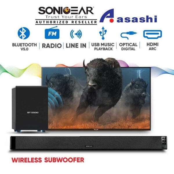 SonicGear BT5500 Bluetooth 5.0 SoundBar With Wireless Subwoofer (TV Sound Bar)