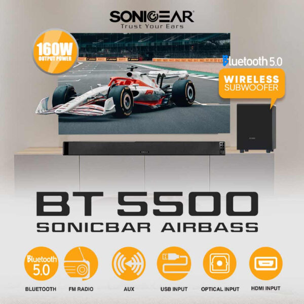 SonicGear BT5500 Bluetooth 5.0 SoundBar With Wireless Subwoofer (TV Sound Bar)