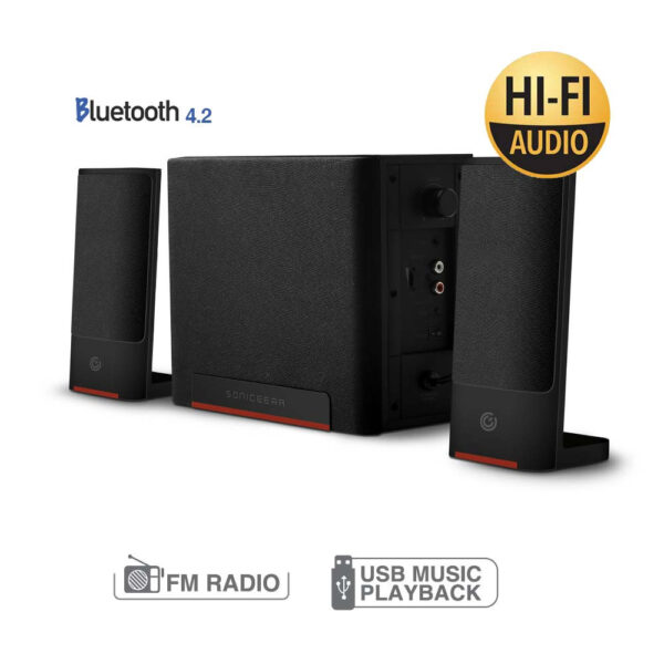 SonicGear Space 3 Hi-Fi Bluetooth Speaker with Pure Rich Sound | FM Radio | Aux-In | USB Playback | 1 Year Warranty