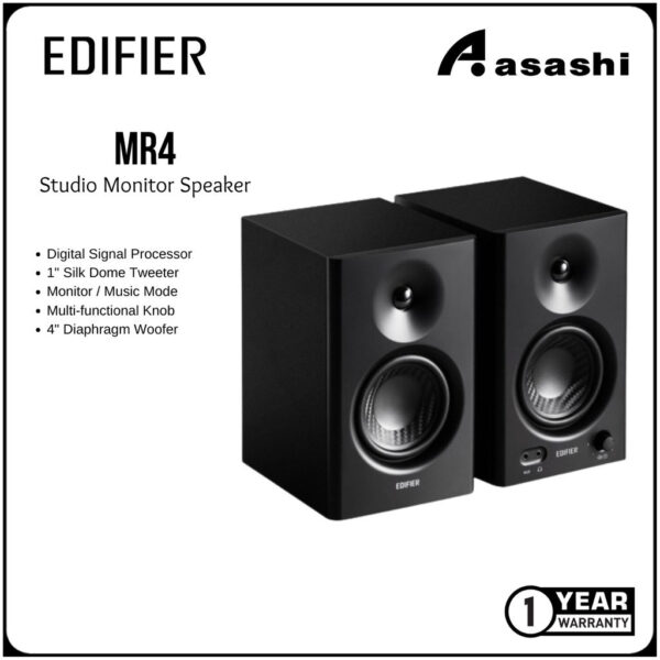 Edifier MR4 Studio Monitor Speaker - Balanced TRS Input | Headphone Output | Silk Film Tweeter | 4 Inch Woofer | 42W RMS