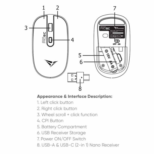 Alcatroz Airmouse Pro 5C Silent Click 2.4G Wireless Mouse