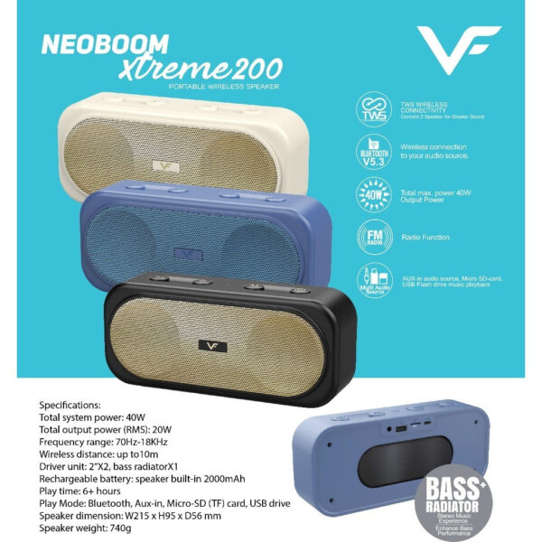 Vinnfier Neoboom Xtreme 200 Wireless Portable Bluetooth Speaker with Micro SD Slot Built in Mic For Zoom Live Meeting