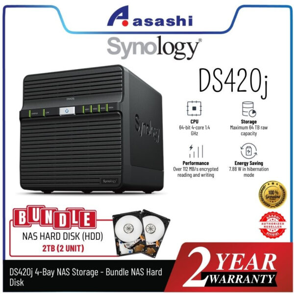 Synology DS423 4-Bay NAS Storage (Realtek RTD1619B Quad Core 1.7 GHz, 2GB DDR4,2 X 1GbE LAN, USB 3.2 Gen 1 X 2)