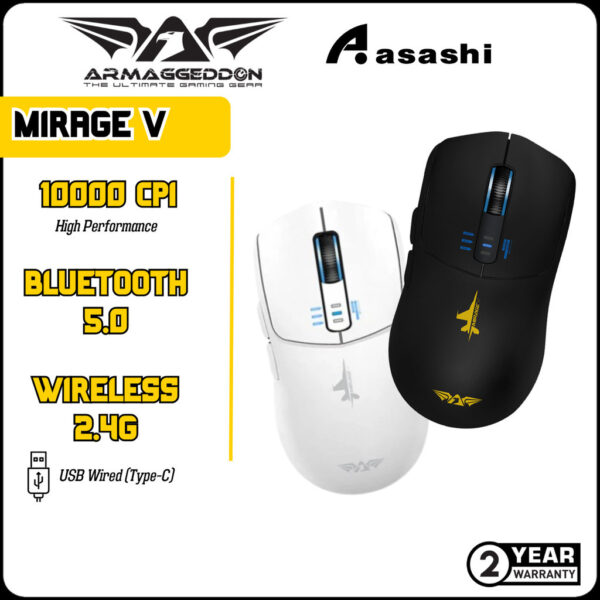 Armaggeddon Mirage V Bluetooth 5.0 Wireless 2.4G Rechargeable 10000 CPI Gaming Mouse