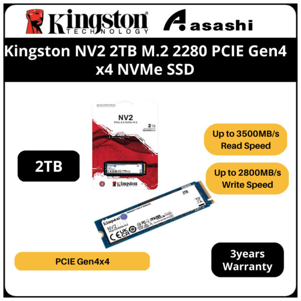 Kingston NV2 250GB / 500GB / 1TB / 2TB  M.2 2280 QLC PCIE Gen4 x4 NVMe SSD